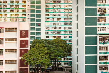 Detail of housing project apartments in Hong Kong, China