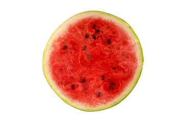 half of fresh watermelon isolated on white background, cross section with copy space