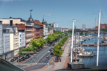 Aerial view of Pohjoissatama Harbour and Pohjoisrante Street - Helsinki, Finland