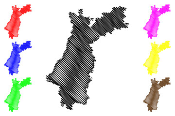 Karlsruhe region (Federal Republic of Germany, Baden-Wurttemberg State) map vector illustration, scribble sketch Karlsruhe map