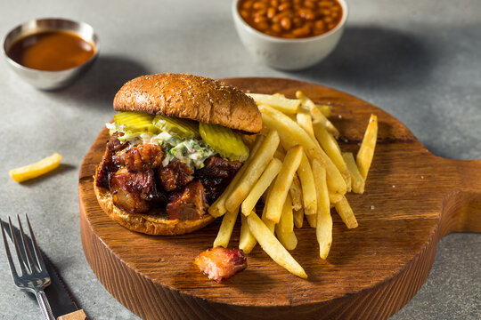 Homemade Smoked Burnt Ends BBQ Sandwich