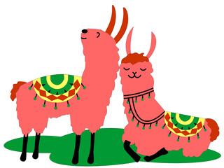 Cute llama set for design. Childish print for t-shirt  apparel  cards and nursery decoration. Vector Illustration