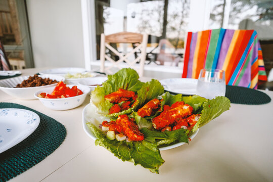 Buffalo Tofu Lettuce Wrap