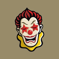 The clown head mascot laughed.