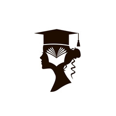 illustration of graduate girl silhouette and book isolated on white background
