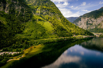 Fototapeta na wymiar Famous Lake Hallstatt in Austria on a sunny day - travel photography