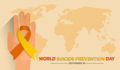 World Suicide Prevention Day concept with awareness ribbon. Design for poster, greeting card, banner, and background.