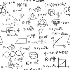 Hand drawn physic formulas Science knowledge education. Chem formula and physics , math formula and physics vector, white background, hand drawn line math formula and physics formula