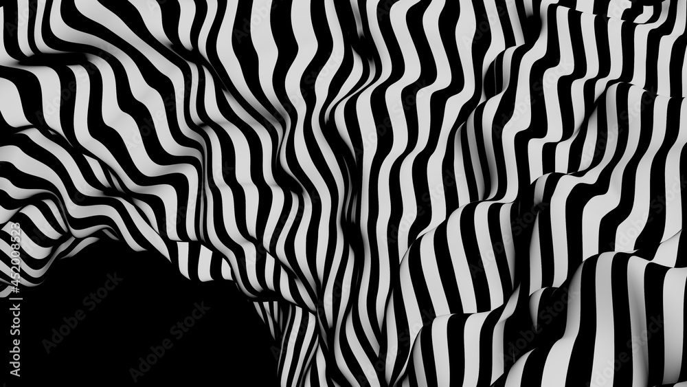 Aufkleber Distorted lines. Wave is a distortion effect. Optical illusion. Circular lines stripes or background with wavy distortion effect. 3d rendering.