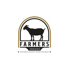 Vintage Retro Goat Farm Logo. With head and horns Silhouette. Premium and Luxury Logo Template