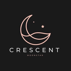 elegant crescent moon and star logo design line icon vector in luxury style outline linear
