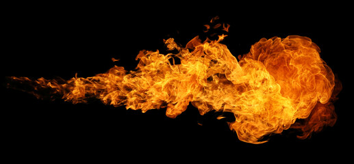 Fire and burning flame torch isolated on black background for graphic design
