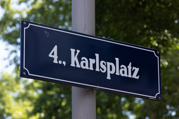 Street sign Karlsplatz in the city of Vienna - travel photography