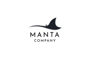 Silhouette of Tropical Black Manta Ray Logo Design. - obrazy, fototapety, plakaty