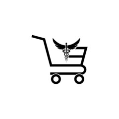 Shopping cart icon with pharmacy sign isolated on white background