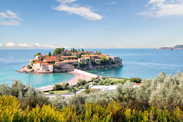 Fototapeta na wymiar Sveti Stefan peninsula on the Adriatic Sea in Budva, Montenegro