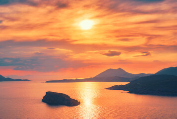 Aegean Sea with islands view on sunset