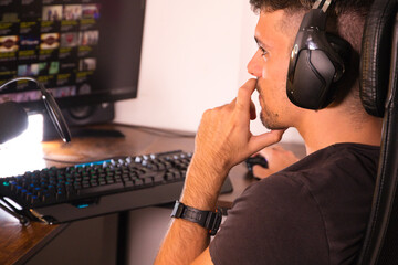 Professional gamer playing online games tournaments pc computer. Cyber Championship.