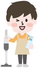 二頭身_家事をする男性