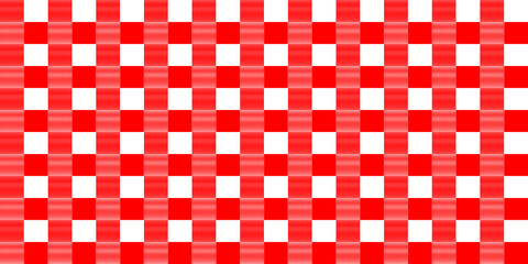 Fototapeta premium Plaid fabric textile cloth gingham tartan tablecloth ornate square red & white color checker abstract background texture square wallpaper decoration pattern seamless vector illustration