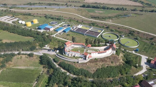 Beautiful aerial of Fortress Marienburg in Feldioara, Romania