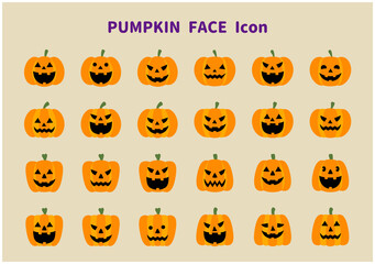 ハロウィン　かぼちゃ　フェイス　アイコン　フラットデザイン