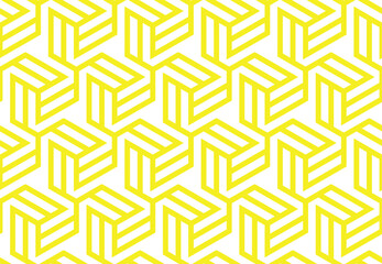 Abstract geometrisch patroon met strepen, lijnen. Naadloze vectorachtergrond. Wit en geel ornament. Eenvoudig rooster grafisch ontwerp