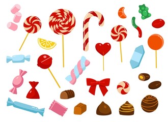 Set of various candies. Christmas sweets. Cartoon style.