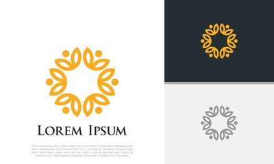 Abstract round garden plant natural line symbol. Green branch with leaves business sign.