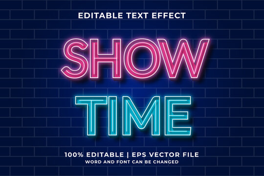 Showtime editable text effect template neon style Premium Vector