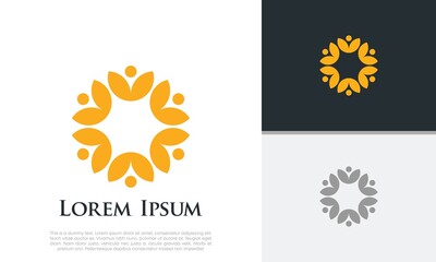 Abstract round garden plant natural line symbol. Green branch with leaves business sign.