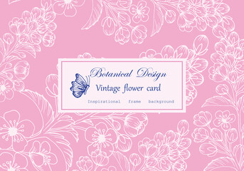 Vintage card hand drawn leaves flower pattern floral wreath Floral frame for flowershop with label design Summer rose flowers card boho batik Floral background for cosmetic packaging vector 