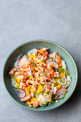 Asian spicy crayfish salad with rice noodles