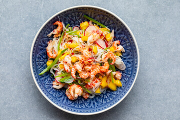 Asian spicy crayfish salad with rice noodles