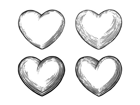 Hand drawn decorative heart. Black vintage engraving illustration isolated on a white background. For poster, info graphic. Hand-drawn illustration in retro engraving style. Valentine's day concept. 