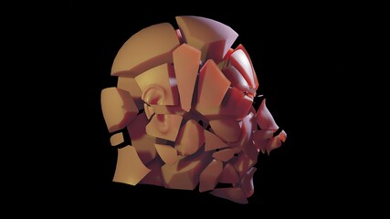Fototapeta na wymiar Cracked head . Exploding face . 3d render illustration