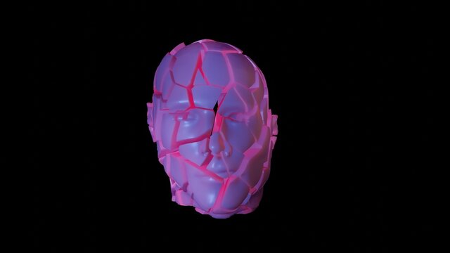 Cracked head . Exploding face . 3d render illustration