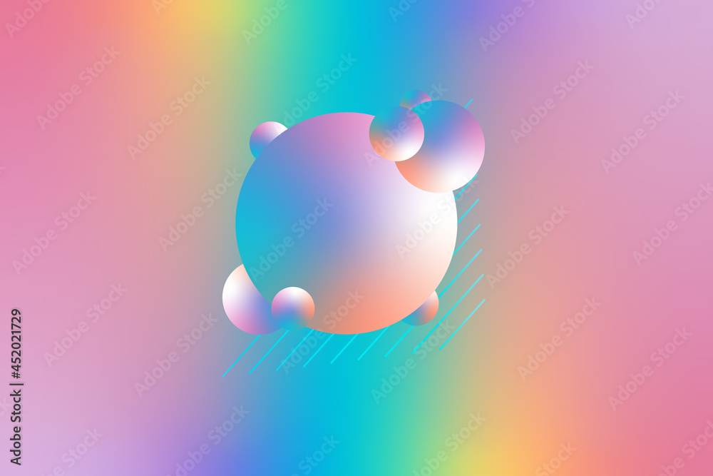 Poster Abstract Colorful Pastel Holographic 3D Sphere Group on Blur Holographic Wave Vector Background