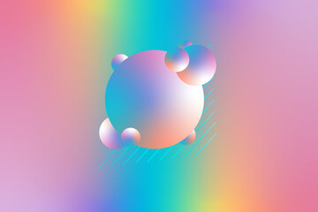Abstract Colorful Pastel Holographic 3D Sphere Group on Blur Holographic Wave Vector Background