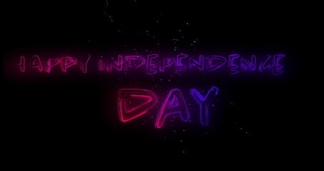 Happy Independence Day greeting and violet fireworks 4k
