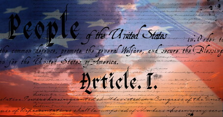 Written constitution of the United States and a flag 4k - Powered by Adobe