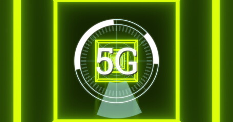 Image of 5g white text over glowing green squares in background