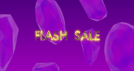 Image of flash sale text in yellow glowing letters over purple blocks on purple background