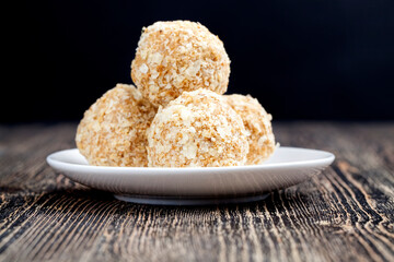 a cake made of cream and waffle pieces