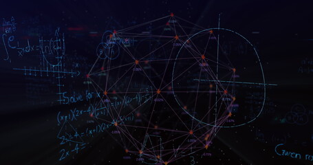 Mathematical equations against globe of arrows