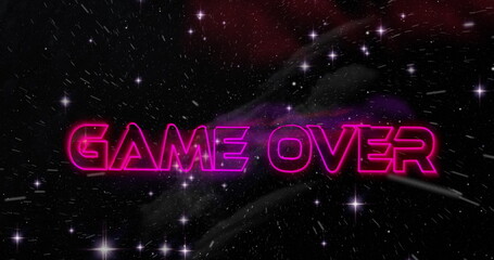 Game Over Please Insert Coin text on triangles against space in background