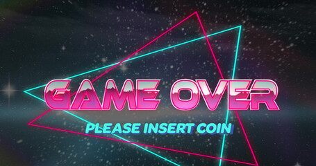 Game Over Please Insert Coin text on triangles against space in background