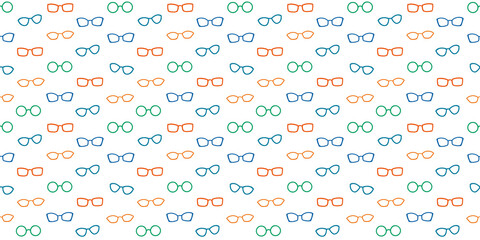 Vector colorful seamless pattern with glasses isolated on white background. Flat style illustration for fabric, textiles, scrapbooking, clothing, advertising.