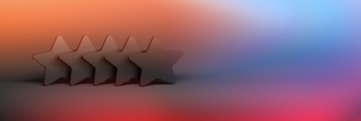 Five stars on dark background with liquid vivid gradient.