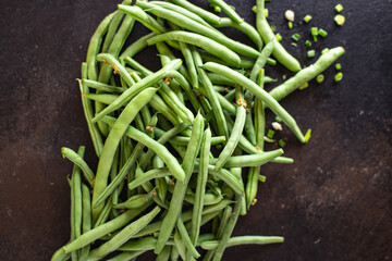 green beans fresh harvest organic product meal snack on the table copy space food background rustic. top view keto or paleo diet veggie vegan or vegetarian food